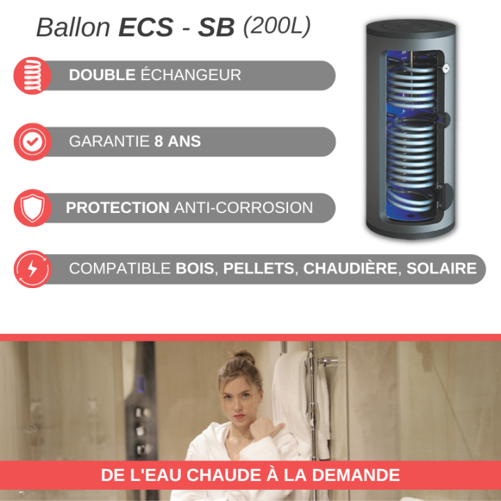 Ballon ECS émaillé - double-échangeur - 200 à 500 litres - Kospel