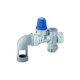 Groupe de sécurité coudé inox chromé 3/4" pour chauffe-eau jusqu’à 10 kW, NF