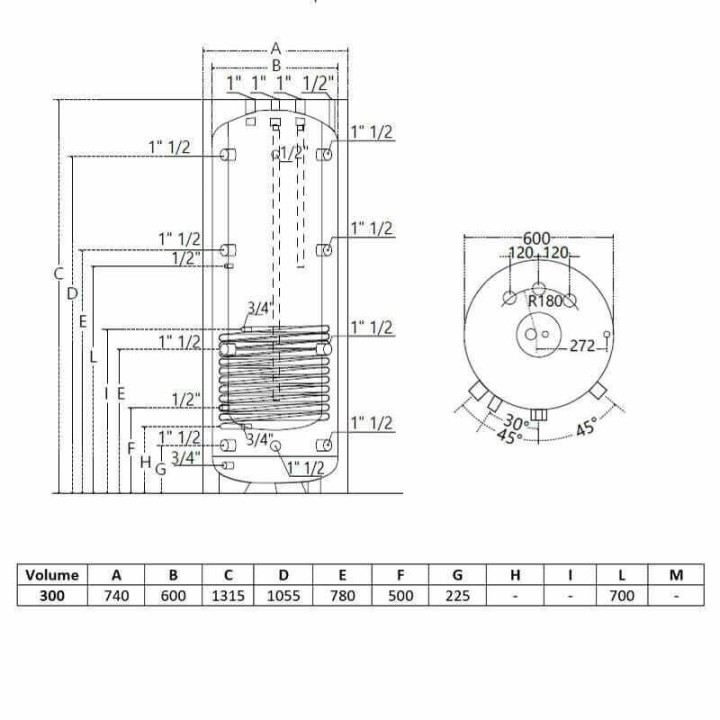 Ballon tampon combiné 500 à 1000L solaire mixte ECS