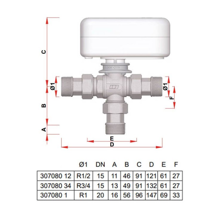 Electrovanne 3 voies 1/2" à 1" 24 et 230V motorisée