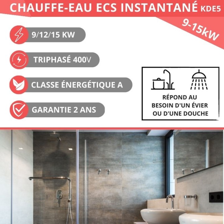 Chauffe-eau électrique instantané 9 à 24 kW 400V LCD - KDE5 Kospel