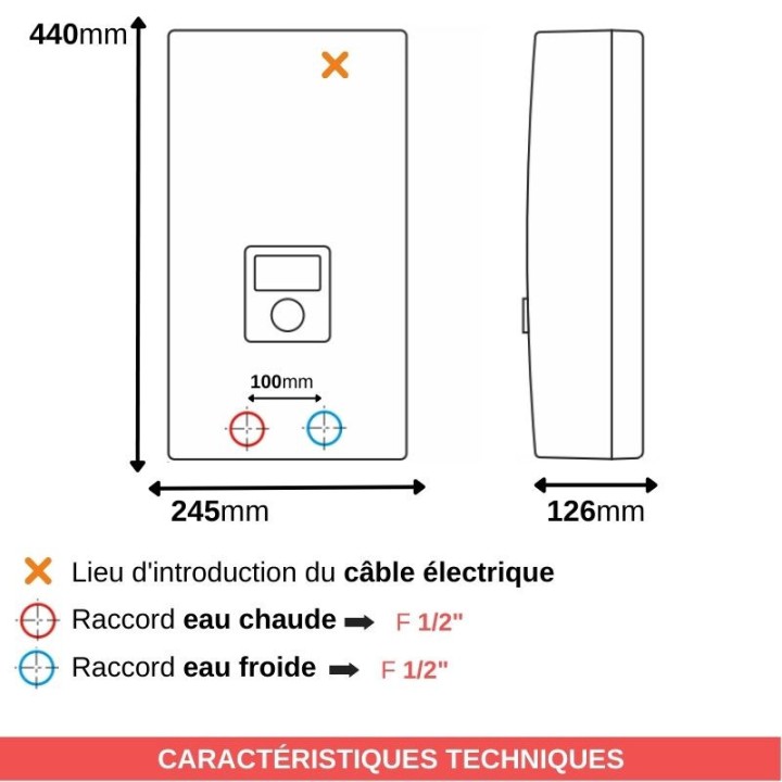 Chauffe-eau électrique instantané 9 à 24 kW 400V LCD - KDE5 Kospel
