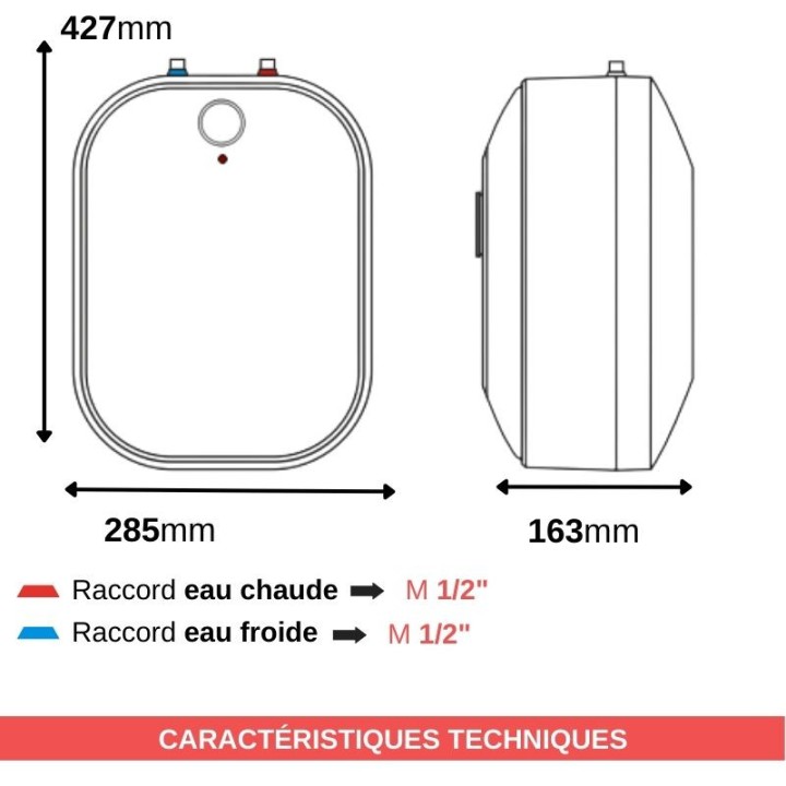 Chauffe eau électrique acier inox 5 ou 10 Litres sous/sur évier - POC Kospel