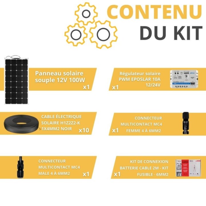 Kit panneau solaire souple pour camping-car, van, bateau, tiny house