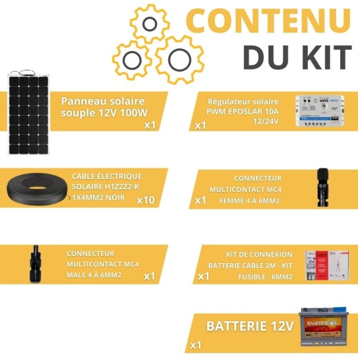 Kit Solaire Souple pour Camping-Car / Bateau / Tiny House + batterie