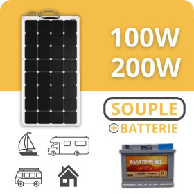 Kit Solaire Souple pour Camping-Car / Bateau / Tiny House - 100 ou 200 Wc + batterie