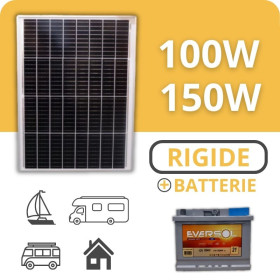 Kit Solaire Rigide pour Camping-Car / Bateau / Tiny House - 100 ou 150 Wc + batterie