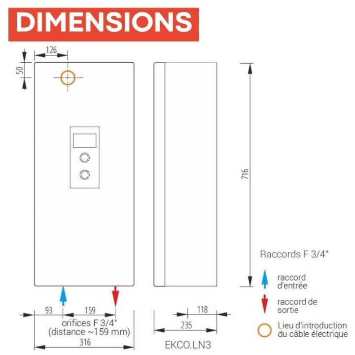 Chaudière électrique chauffage 2 à 24 kW réglable Kospel EKCO.LN3