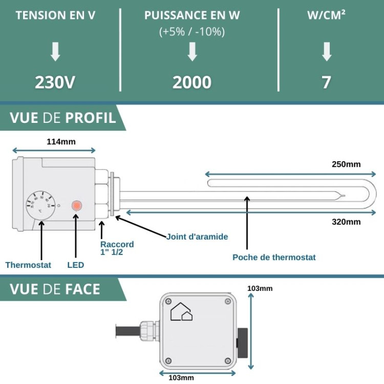 R sistance Chauffe eau Thermoplongeur 2 KW 230 V R sistance Chauffe eau Thermoplongeur 2 KW 230 V