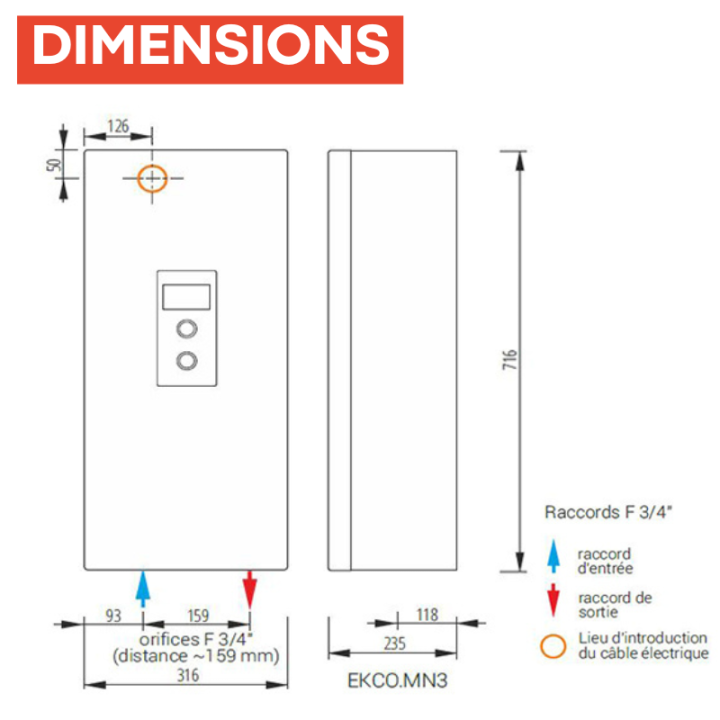 Chaudière électrique 4 à 24 kW réglable Kospel EKCO.MN3