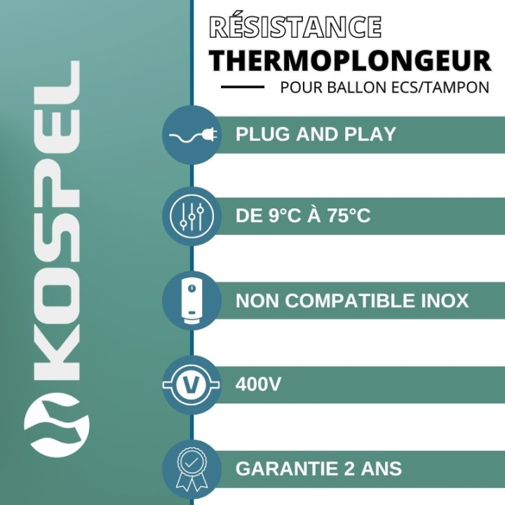 Résistance chauffe-eau - Thermoplongeur - de 4,5 à 6 kW - 400 V