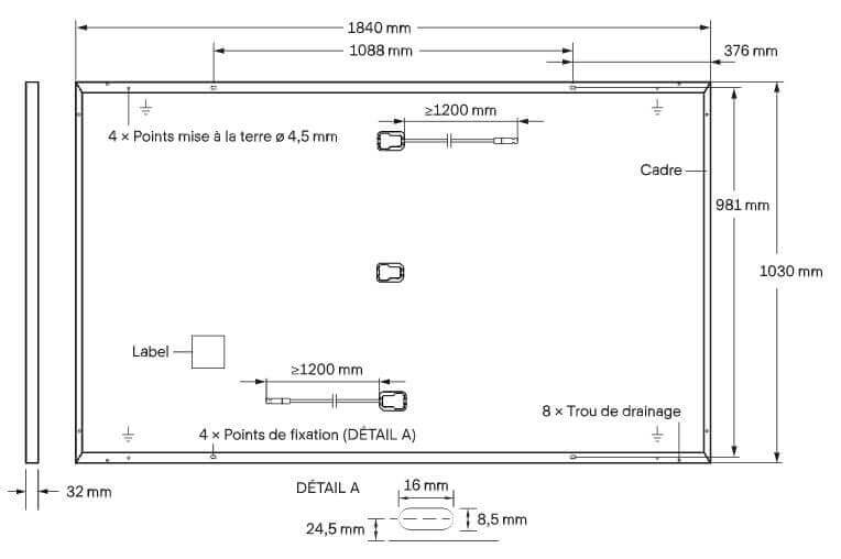 Dimensions du panneau solaire Qcells 375 Wc