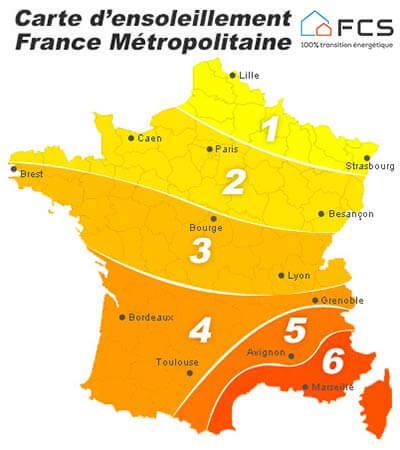 carte d'ensoleillement de la france métropolitaine pour panneaux solaires